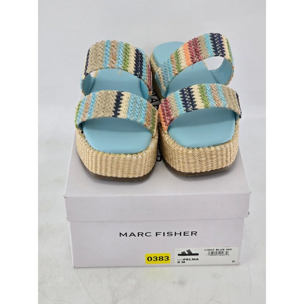 Marc Fisher Pelma Platform Sandal Womens 8 Light Blue Multi Woven - New